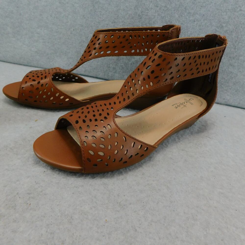 Clarks Women's Shoes Abigail Ruby Perforated Leather Dark Tan Sandal Size 8.5W - Picture 13 of 13